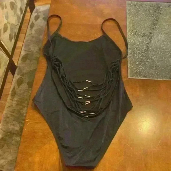 Victorias Secret  Low Strappy Back Black Sexy One Piece Swim Suit; size L - Picture 5 of 8